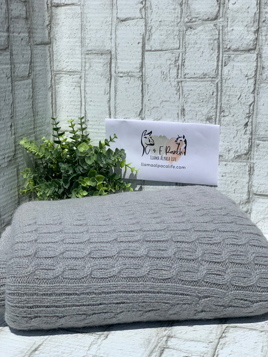 Grey Crossover Cable Alpaca Blanket